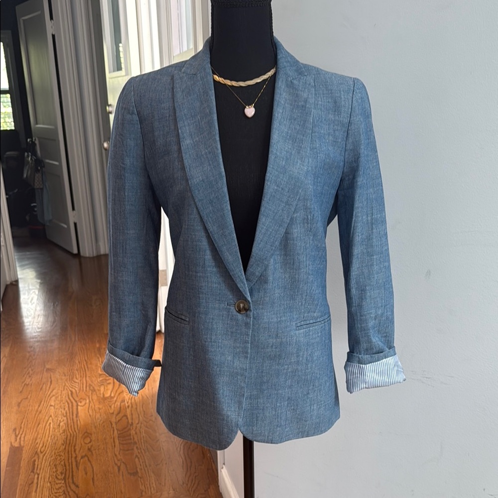 J. Crew Navy Blazer with Striped Lining